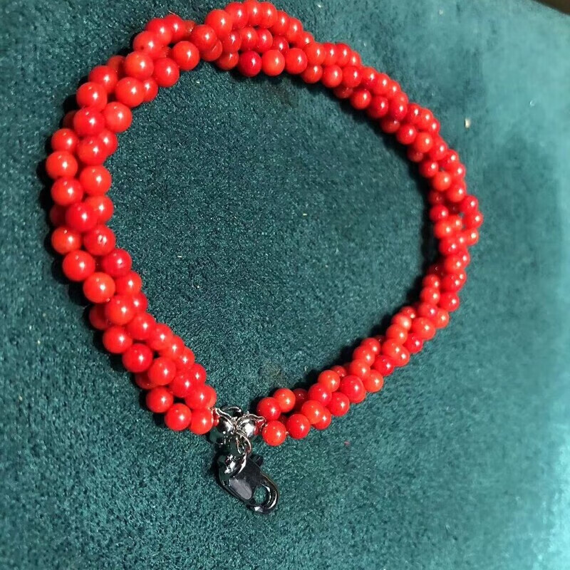 布欧格红珊瑚首饰手串红色人工珊瑚手链女项链流行饰品送老婆女朋友备
