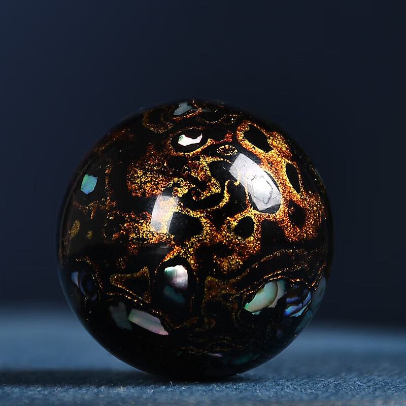 大漆珠多宝单珠散珠手工镶嵌螺钿犀皮工艺漆器sn4961 黑金20mm单颗 18