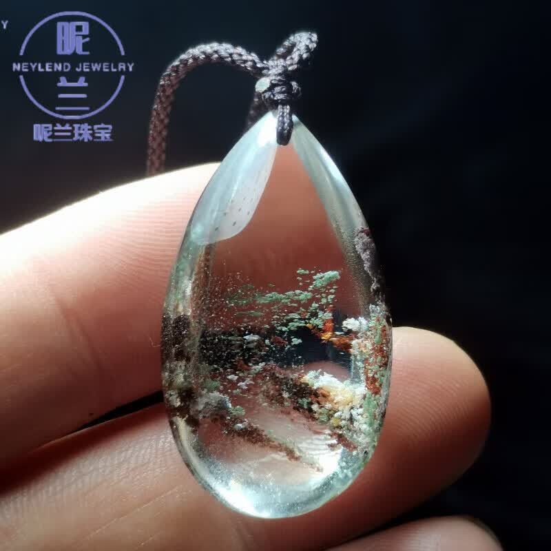 昵兰胖东来同款绿幽灵吊坠天l然水晶四季彩幽灵项链聚宝盆千层山无事