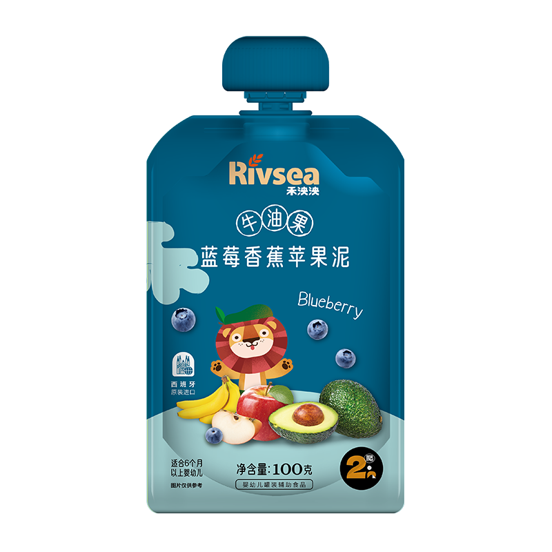 禾泱泱进口果泥 欧洲有机 婴幼儿6个月以上辅食水果泥泥 不添加白砂糖 牛油果蓝莓香蕉苹果泥 100g*1袋