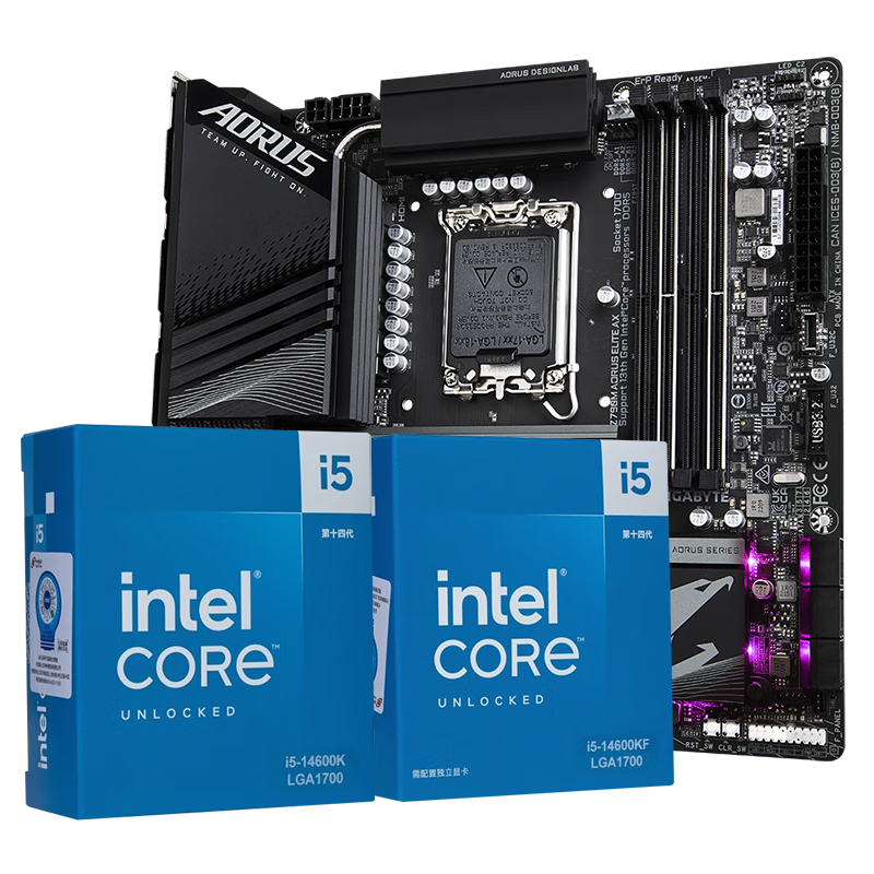 技嘉英特爾14代i5 14600KF/14490F/14400F搭B760/Z790主板CPU套裝 板u套裝 主板套裝  Z790M AORUS ELITE 小雕WiFi i5 14600KF【14核20線程無核顯】五年保