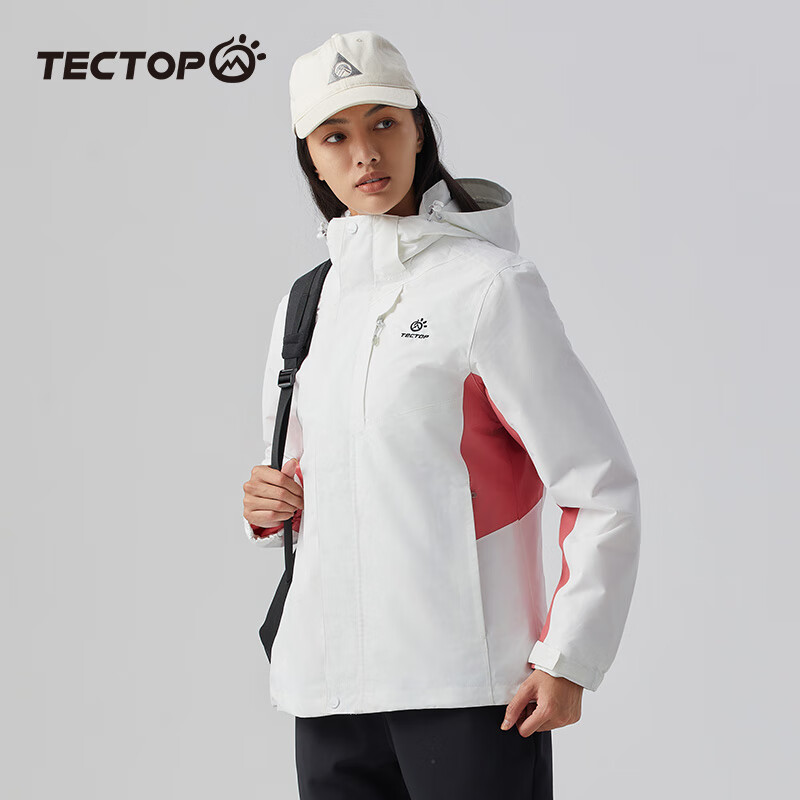 探拓(TECTOP)户外服两件套男女三合一可拆卸抓绒衣内胆户外登山防风保暖外套 女白色 XL