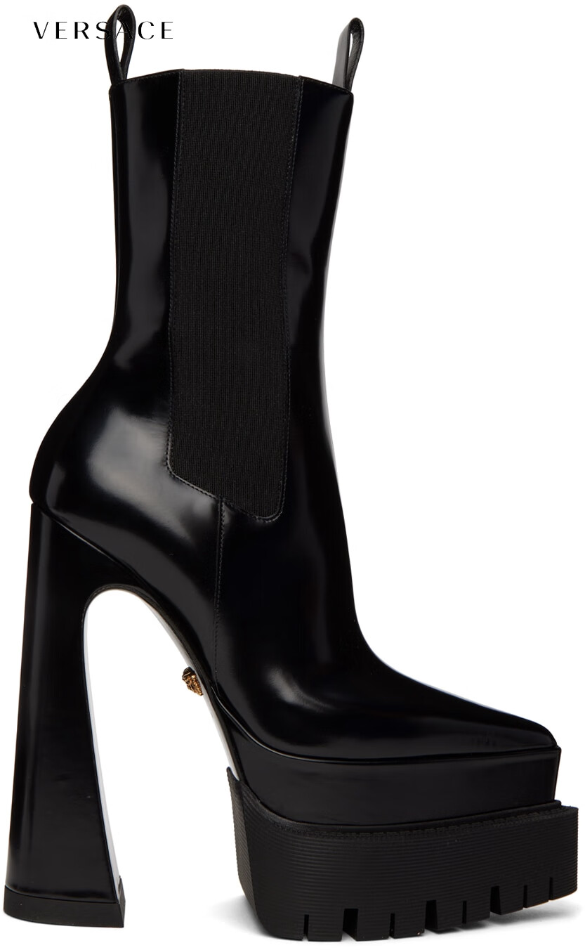 范思哲(versace)七夕礼物 女士黑色aevitaspointy中筒靴 black 40 it