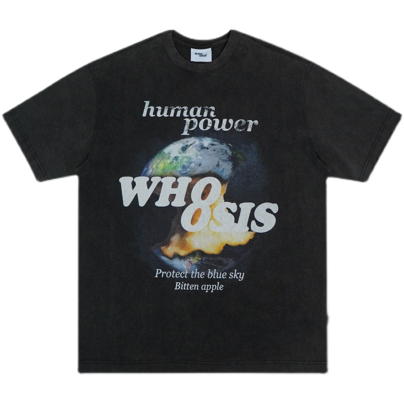 kuclut国潮牌whoosis不知其名wh8sis水洗缺失地球短袖t恤男女情侣装
