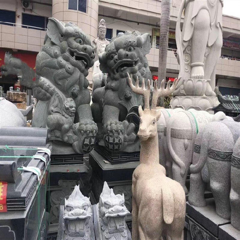 萌依儿 (mengyier)祠堂石雕摆件 石雕狮子一对公母花岗岩看门北京狮