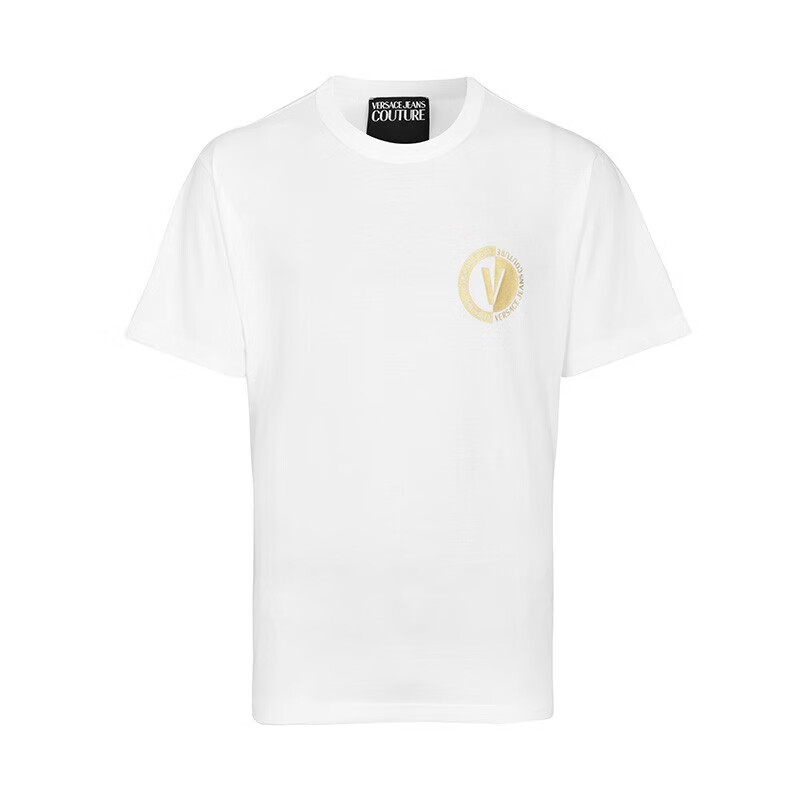 VERSACE JEANS COUTURE范思哲男短袖t恤个性小logo图案T恤 白色 M(体重140-160斤)