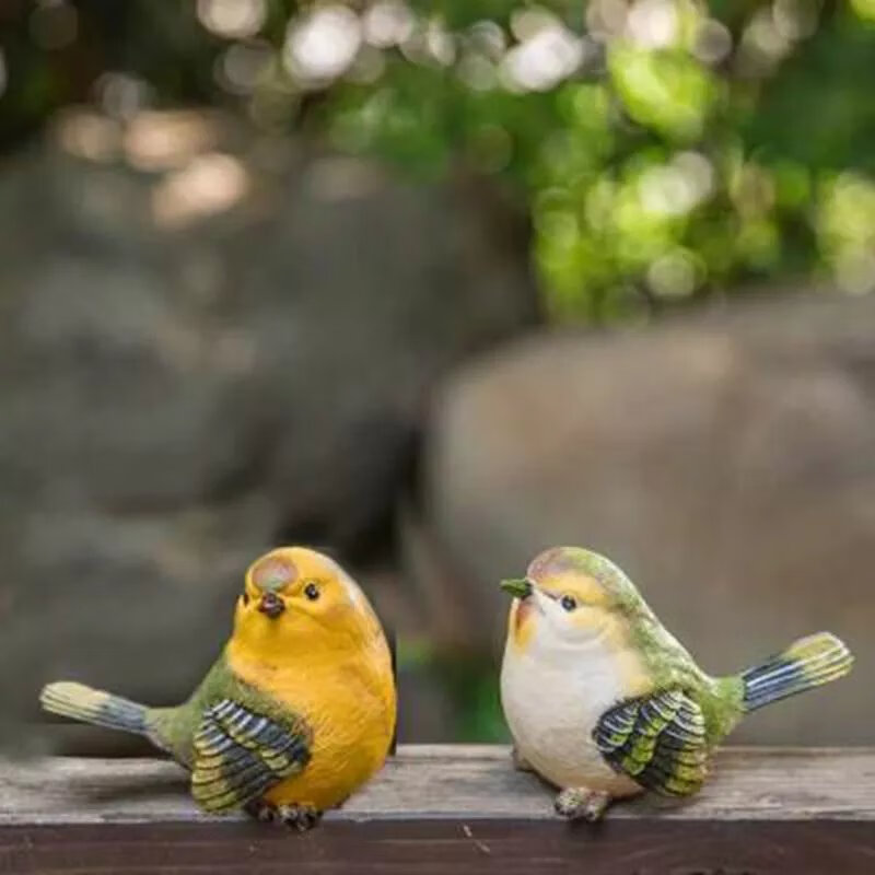 【精选】庭院花园阳台装饰家居客厅电视柜创意礼物仿真小鸟树脂工 黄绿鸟一对