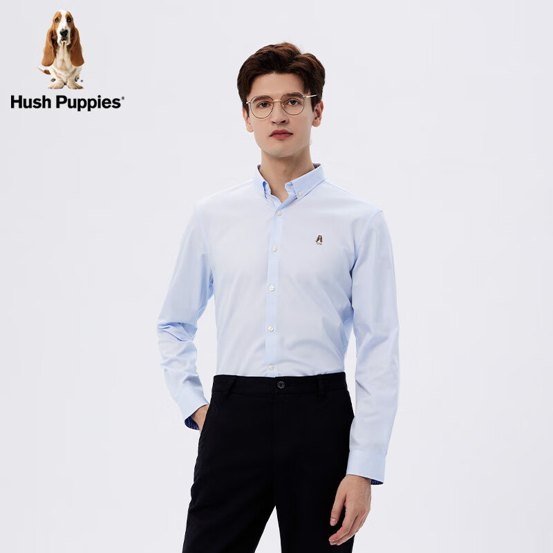 暇步士(Hush Puppies)男装春季新款纯棉基础款商务通勤休闲衬衫 025浅蓝2 L