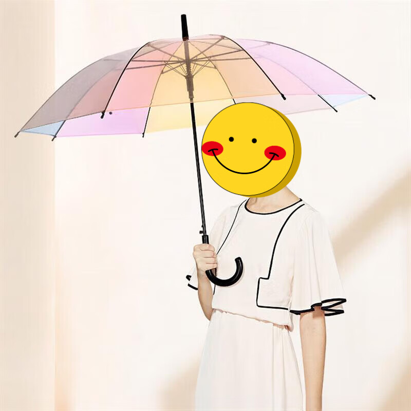 透明雨伞女适用于雨伞自动长高p级感颜值黑胶遮阳晴雨 长柄透明彩虹伞