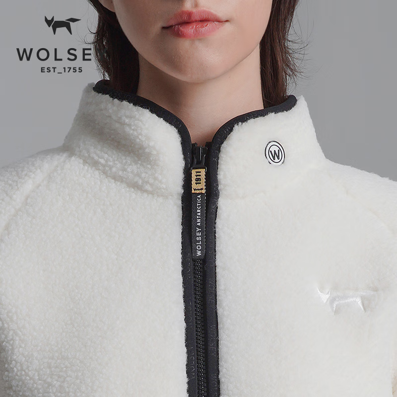 WOLSEY雪橇经典羊羔绒加厚防风保暖男女款户外立领外套内胆抓绒衣 香槟白色 M 170