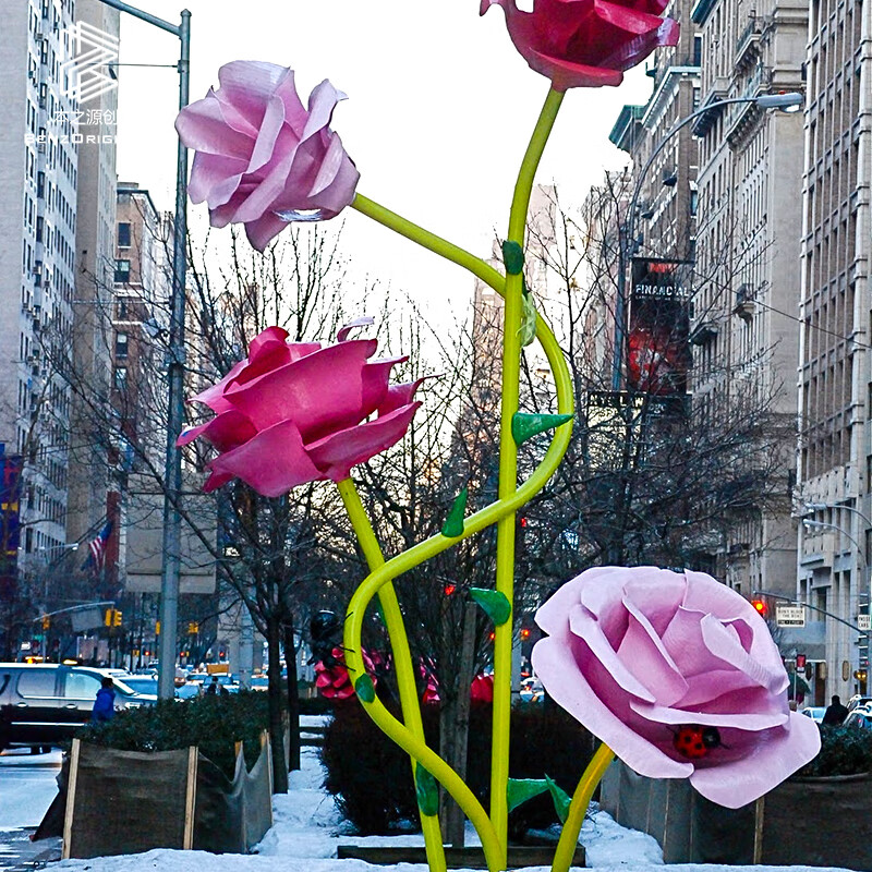 云启格大型户外公园广场不锈钢玫瑰花朵雕塑造型灯商场摆件美陈定制