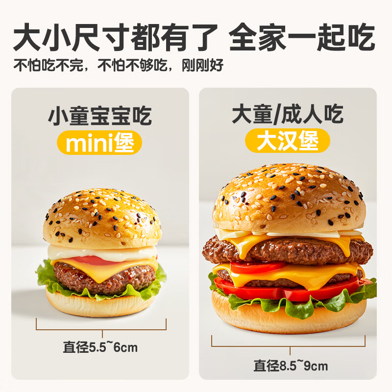 花田熊牛奶黄油小汉堡胚儿童营养早餐面包胚家庭用半成品速食食材 原味1袋+芝麻味1袋(共6枚)【小汉堡】