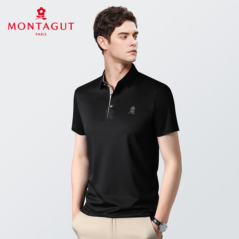 梦特娇（MONTAGUT）夏季短袖T恤男薄款含桑蚕丝Polo衫凉感透气亲肤上衣3195