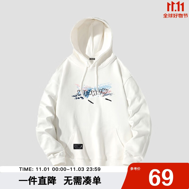 viishow 新款樱花富士山涂鸦印花连帽男式情侣休闲卫衣黑色百搭 白色 2XL属于什么档次？