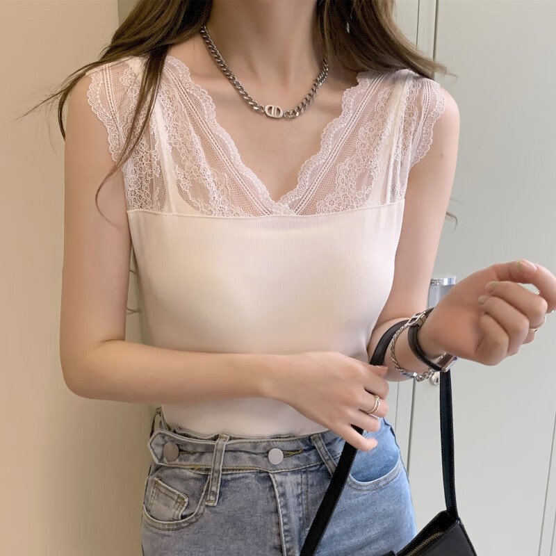 莱朵背心女外穿白色背心女夏季性感显瘦短款美背上衣内搭打底短款蕾丝