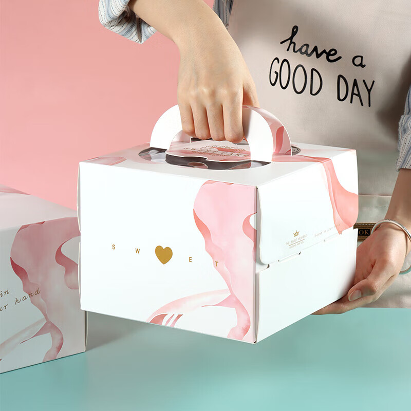 拜杰生日蛋糕盒子手提包装盒6寸8寸烘焙包装 浪漫蛋糕盒6寸（单个）