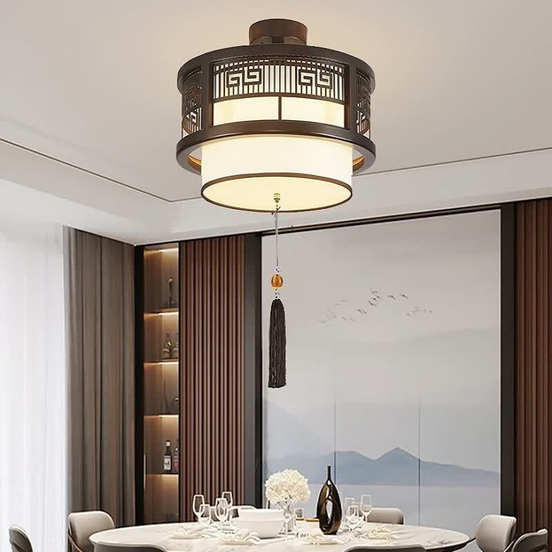 金匠空间新中式吊灯中国风客厅灯主卧室餐饮店复古禅意茶室实木饭店灯具 迎客松吸顶灯-60圆三色变光