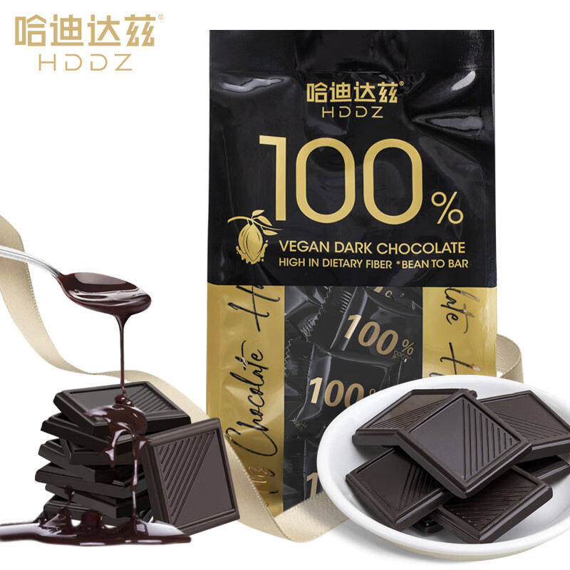 哈迪达兹100%黑巧克力袋装200g 无蔗糖健身春节年货送女友休闲零食40片