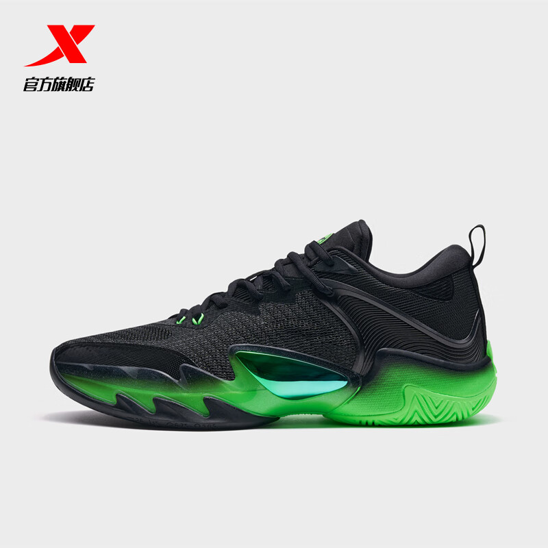 特步(XTEP)SKY01逆天一代篮球鞋男新款运动鞋实战球鞋室内防滑耐磨男鞋 地狱火 黑/荧光青草绿 44