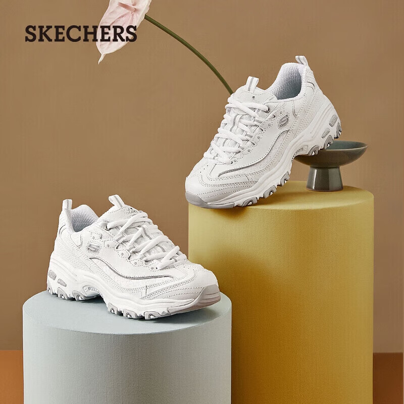 斯凯奇（Skechers）女鞋复古老爹鞋小白鞋子蕾丝厚底运动鞋11959 白 36 