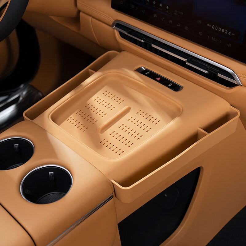 蓝速电适用25款岚图梦想家中控无线充硅胶垫防护水杯垫汽车内饰用品配件 25款梦想家无线充垫储物兜-驼棕