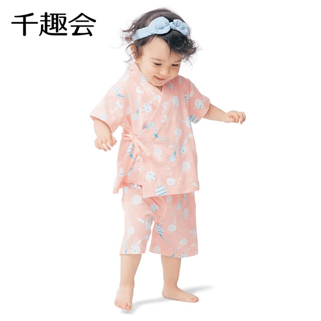 千趣会童装男童女童套装夏季家居服日式和服纯棉儿童睡衣套装 天蓝色(汽水) 110 cm