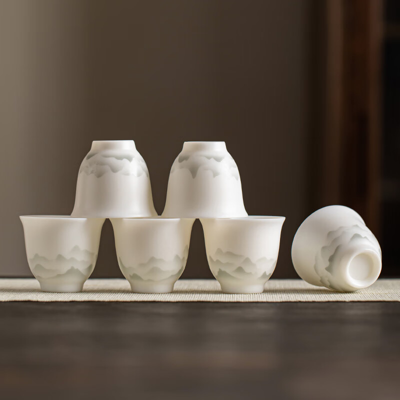 金镶玉温文杰老师手作 功夫茶具套装素烧羊脂玉瓷家用陶瓷送礼礼盒装 温文杰水墨远山羊脂玉瓷套装