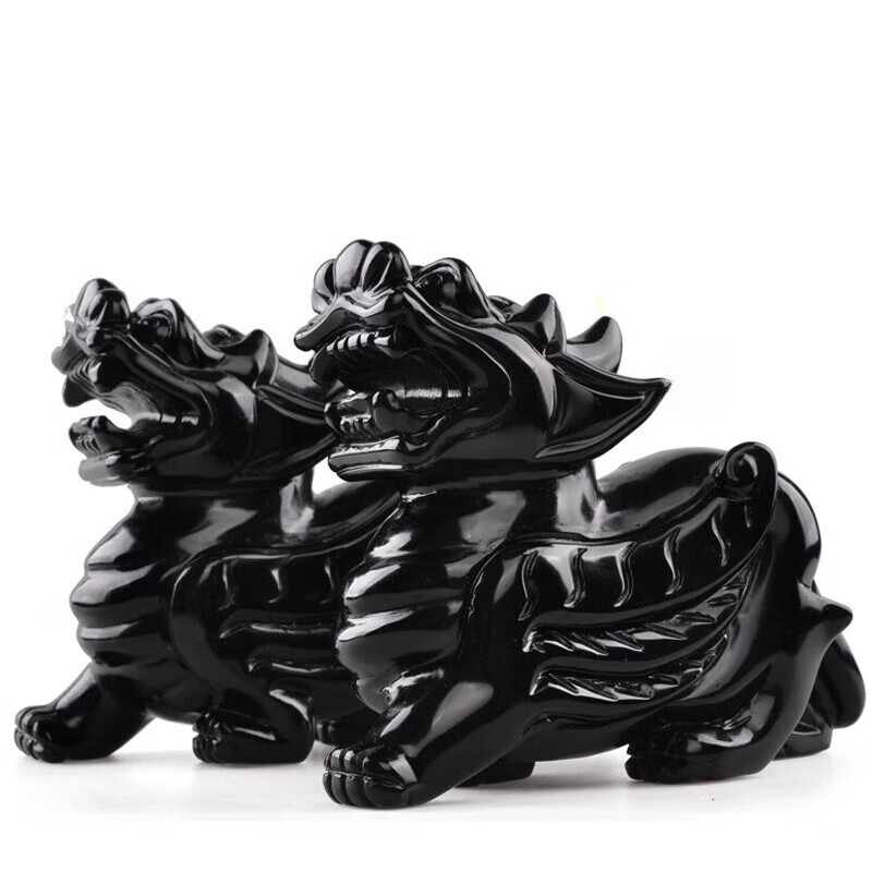 dolv黑曜石貔貅摆件天l然一对大号皮丘摆设玄关客厅酒柜工艺品开业礼