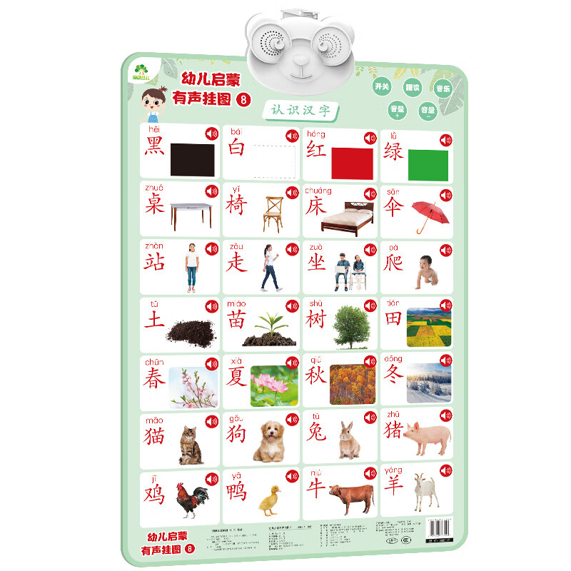 愛(ài)德少兒 幼兒?jiǎn)⒚捎新晵靾D認識漢字 一點(diǎn)就會(huì )讀的有聲認知書(shū)掛圖有聲早教幼寶寶啟蒙認識漢字學(xué)器寶寶早教點(diǎn)讀發(fā)聲書(shū)嬰兒識字益智
