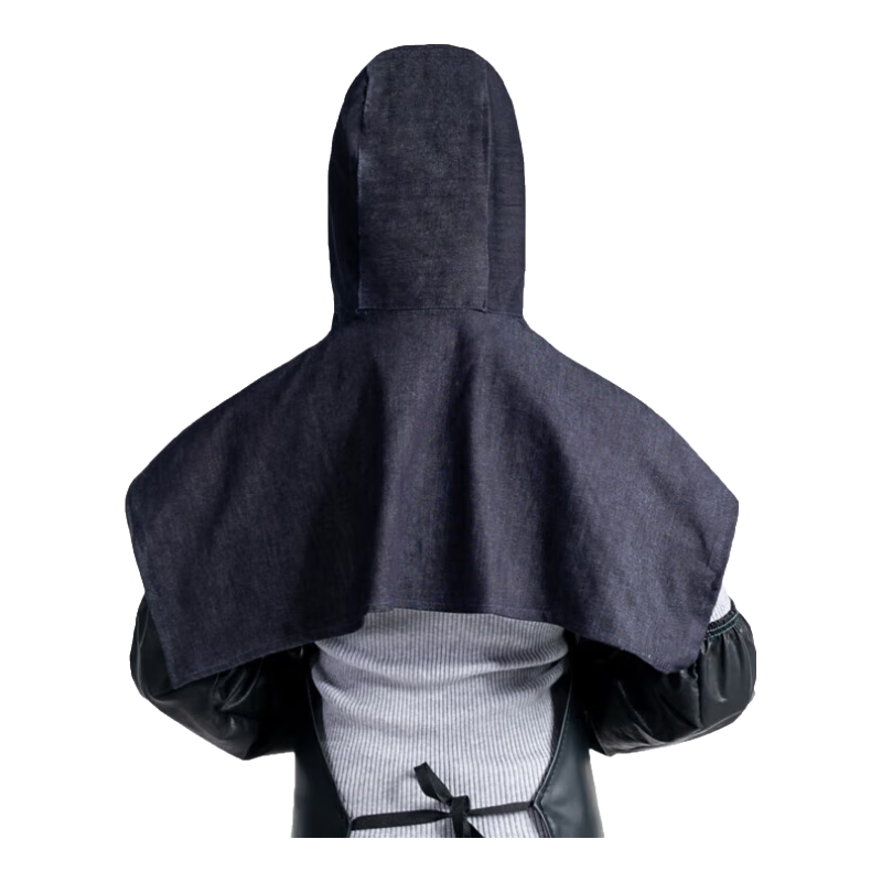 者也 披肩帽 防塵工作帽工業(yè)耐磨耐臟披風(fēng)電焊風(fēng)帽拋光打磨防粉塵頭罩 牛仔布披肩帽【1個(gè)裝】系帶款