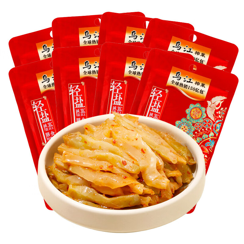 烏江減鹽微辣清淡榨菜絲榨菜芯蘿卜涪陵特產(chǎn)下飯泡菜咸菜醬腌菜 微辣榨菜絲80g*8袋