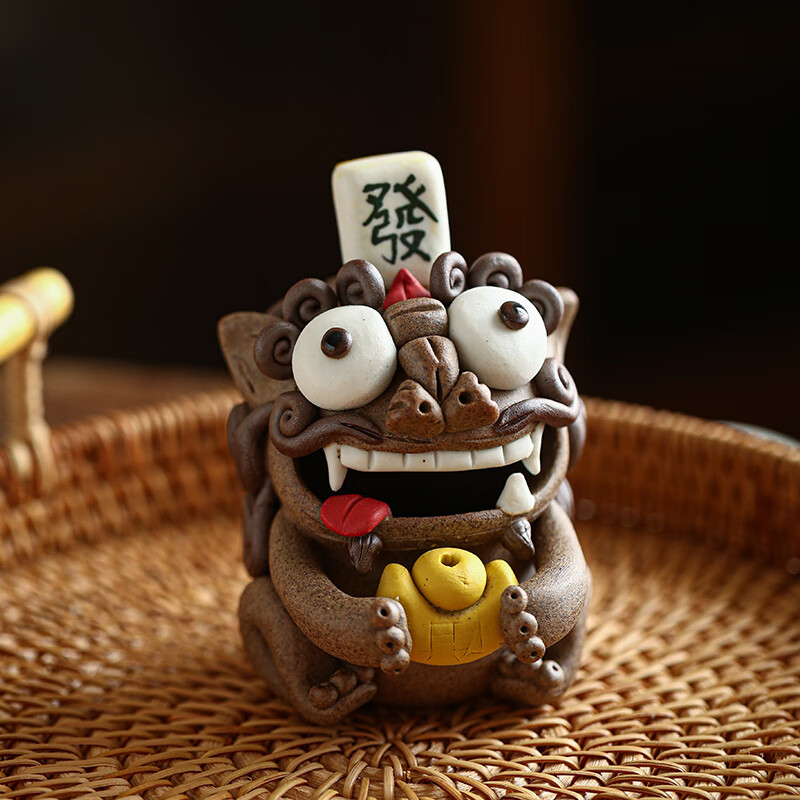 澳颜莱貔貅摆件打麻将 景德镇粗陶手捏茶宠创意麻将发财如意可爱狮 手