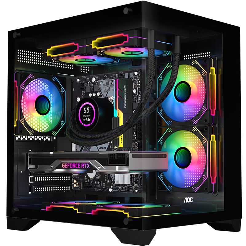 AOCCG391B黑色 游戏电脑主机海景房机箱 双面玻璃/支持MATX主板/240水冷/7风扇位/270°全景/左右分仓