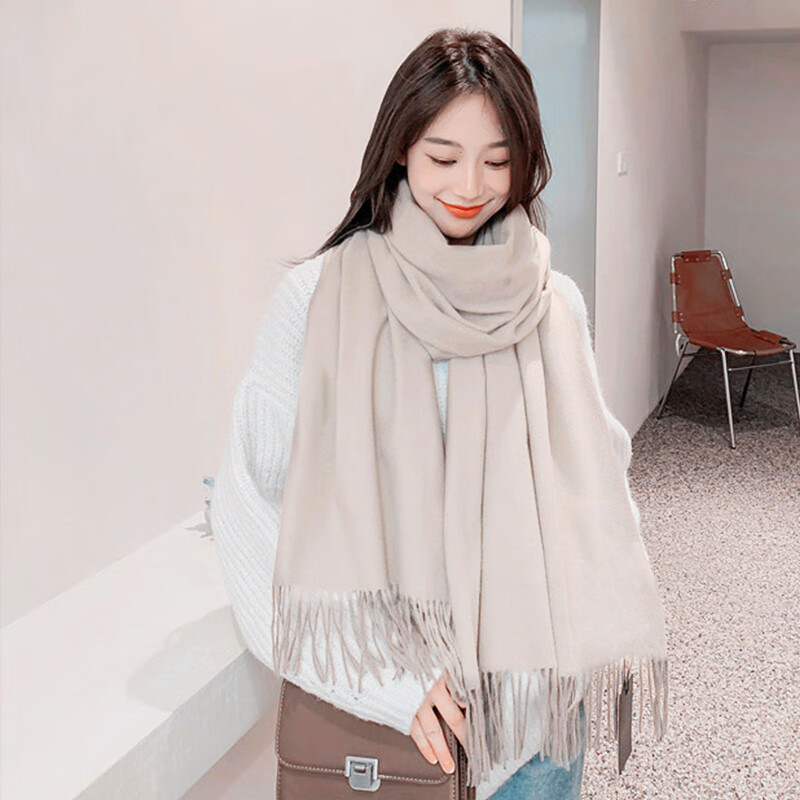达芬奇密码 秋冬季保暖围巾女欧美风学生围脖情侣格子披肩  裸色（200*65cm）