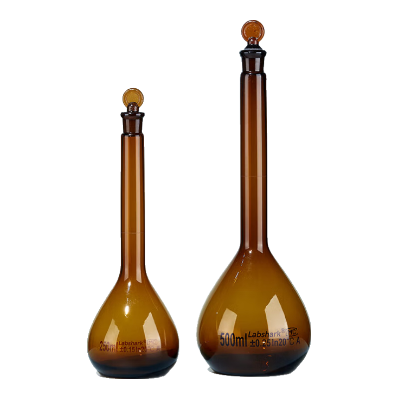 Labshark 玻璃容量瓶 加厚高硼硅 具塞定容瓶 密封定量搖瓶 透明棕色100ml A級(jí)可過(guò)檢 【棕色】2000ml1個(gè) A級(jí)可過(guò)檢
