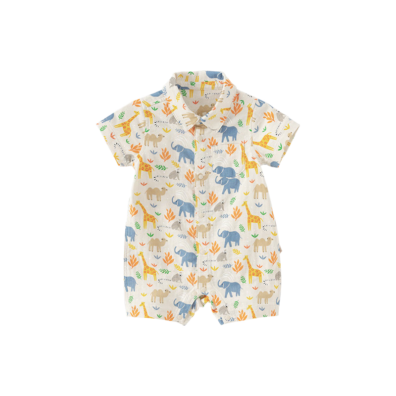 戴維貝拉（DAVE＆BELLA）新生兒連體衣純棉男寶寶衣服0-6個月夏裝爬服新款小童睡衣 動物印花【現(xiàn)貨】 80cm（建議身高73-80cm）