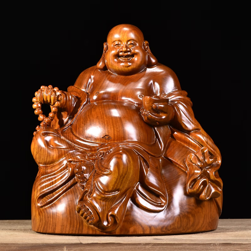 吴工花梨木雕大肚弥勒佛像摆件实木招财布袋元宝坐笑佛工艺品客厅饰品 精雕花梨高15cm