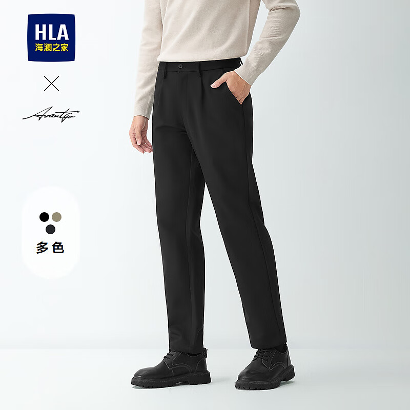 HLA海澜之家休闲裤男轻商务时尚系列微弹裤子男冬季 黑色5L L 175/84A 推荐135~148斤
