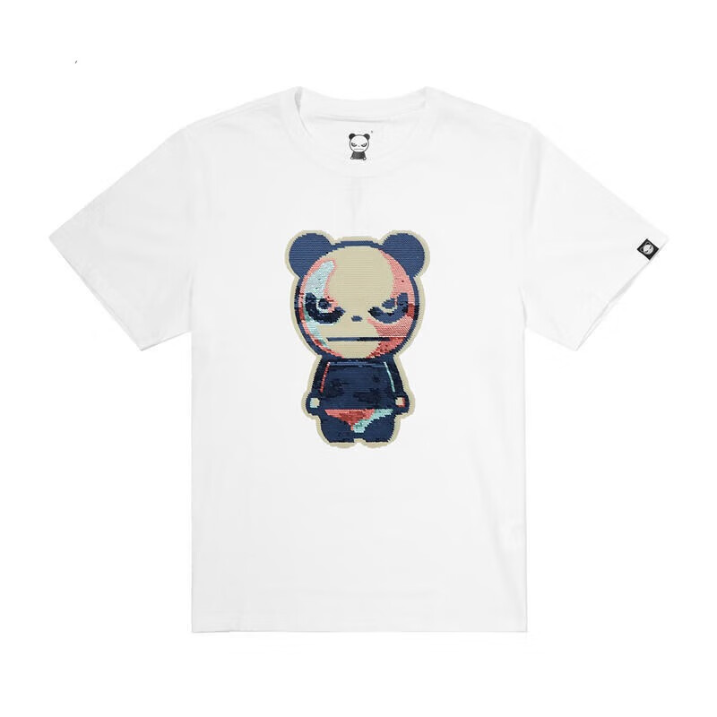 浣卿袖panda熊猫t恤t恤男设计潮牌熊猫logo梵高彩色珠片圆领短袖t恤