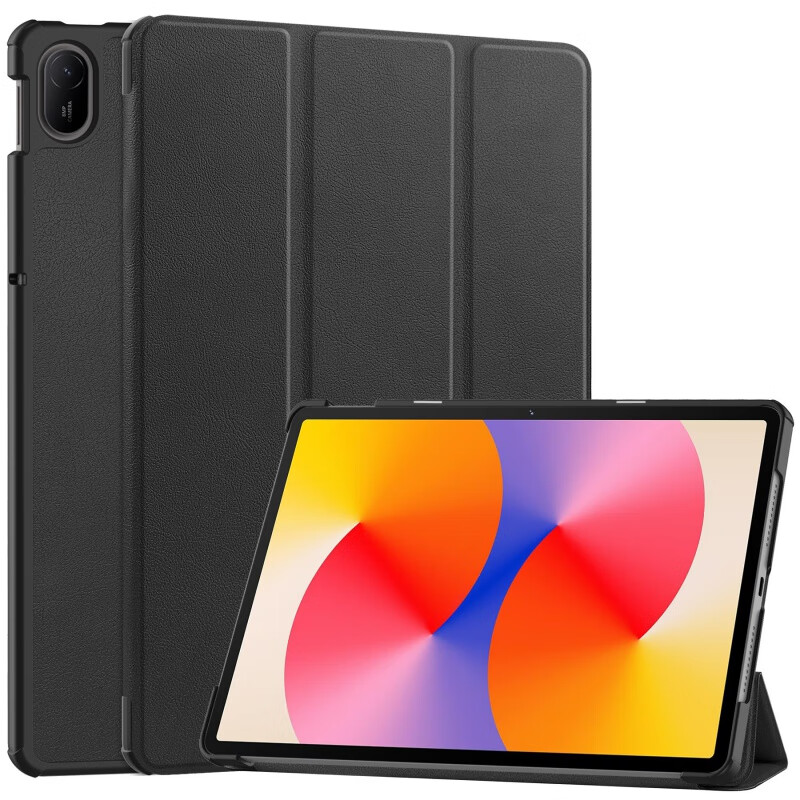 万浮生适用2024款华为Matepad SE 平板保护壳11寸三折支架防摔休眠皮套 黑色 华为matepad SE 11寸