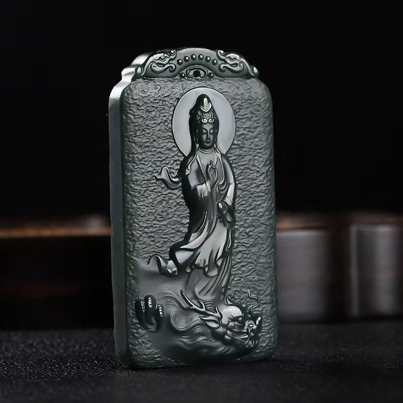 碧凤阁和田玉祥龙观音吊坠男士玉牌挂件玉坠玉器 骑龙观音