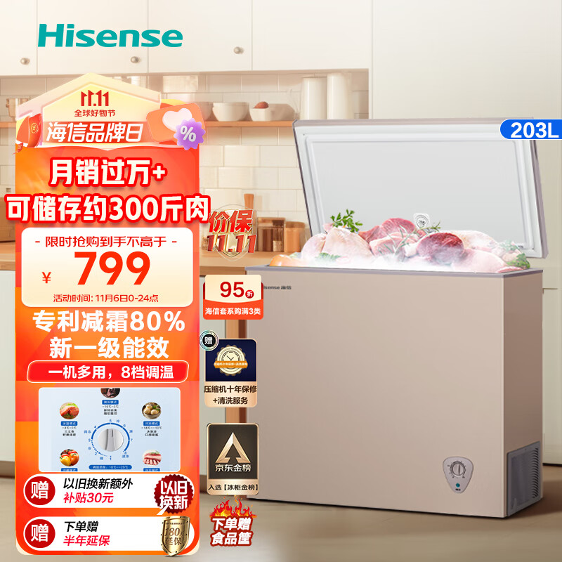 海信（Hisense）203升减霜冰柜家用商用小型冷柜 冷藏冷冻转换囤货母婴 一级能效卧式冰箱BD/BC-203NUD以旧换新高性价比高么？
