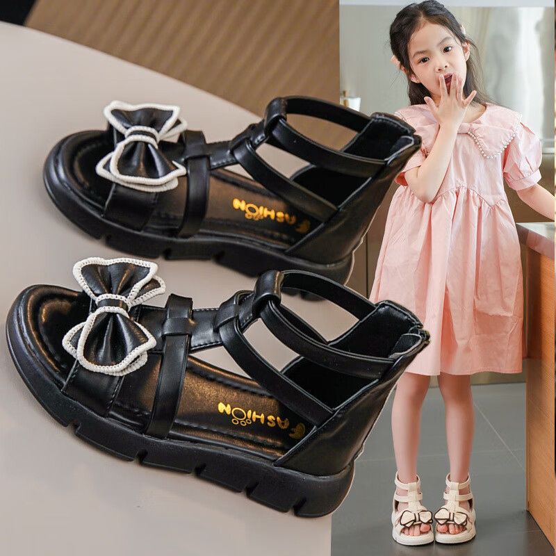 儿童凉鞋女童鞋夏季新款时尚露趾平底公主鞋一五年级学生罗马鞋子