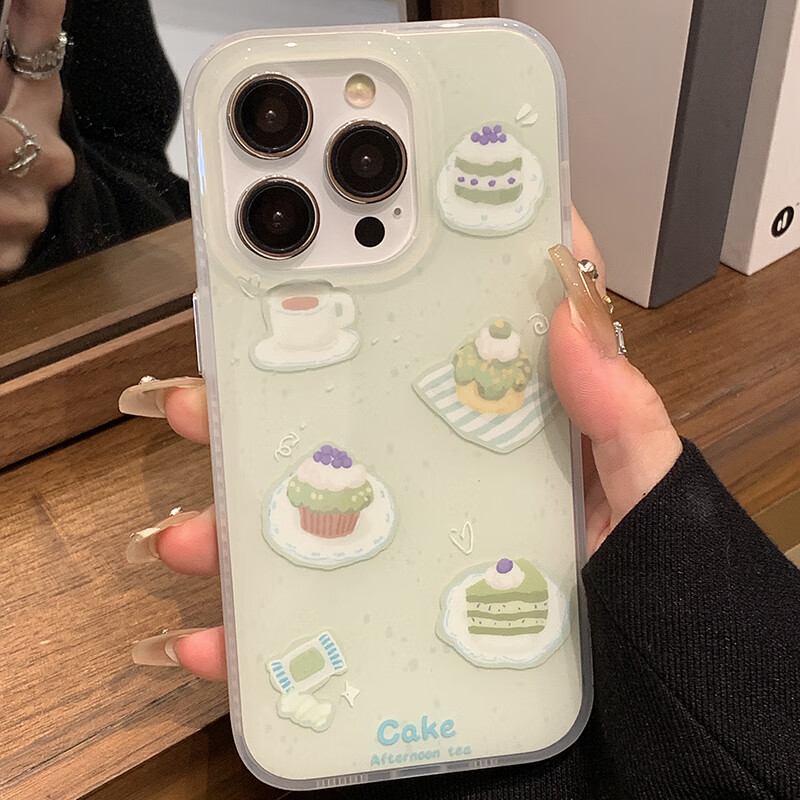 新款iphone14pro手机壳13创意个性12全包防摔 【cake】绿色蛋糕咖啡