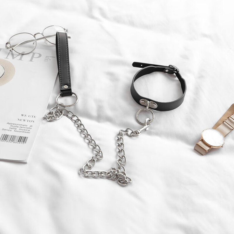 黑色趣味配饰皮质脖圈项链铃铛项圈颈带锁骨链choker 透明