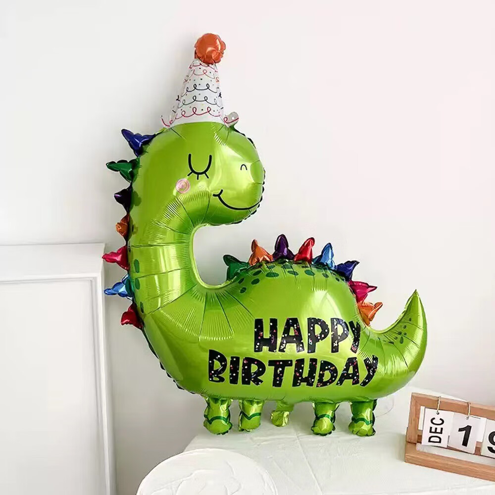 鑫瑞征卡通派对帽绿色恐龙铝膜气球儿童周岁生日派对场景布置用品 生日恐龙气球
