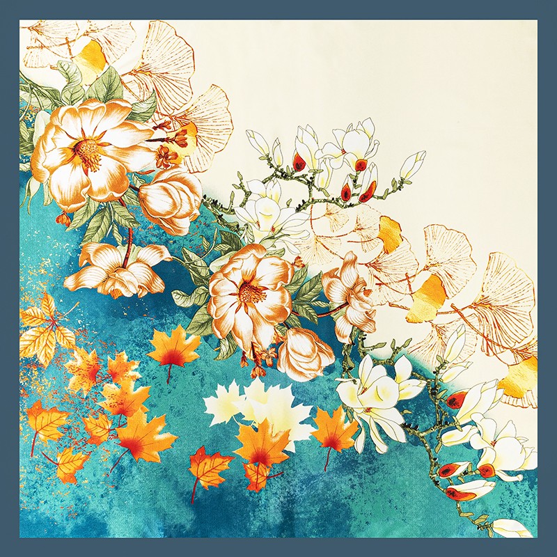 达芬奇密码 中国风女性丝巾百合琉璃花围巾保暖领巾大方巾 琉璃花界 蓝色