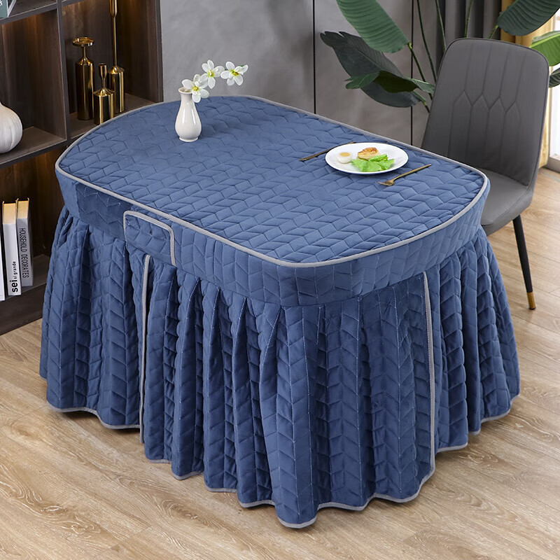 油防烫桌布烤火桌子罩套电炉罩防水皮罩免洗茶几罩 深蓝色加厚双面绒