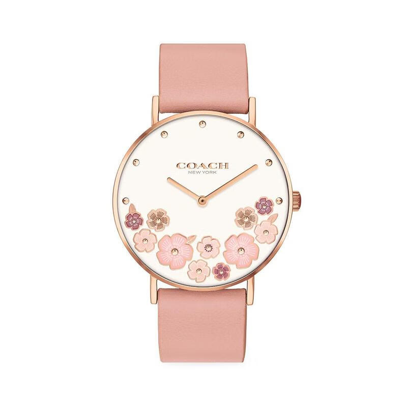 蔻驰(coach)轻奢时尚女表 perry 系列 茶玫瑰小牛皮粉色表带石英机芯