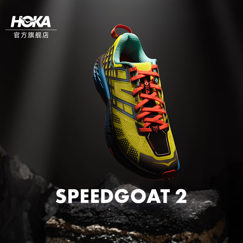 HOKA ONE ONE男女款夏季飞速羚羊 2户外休闲鞋SPEEDGOAT 2透气 柑橘黄/霍伽蓝 38.5